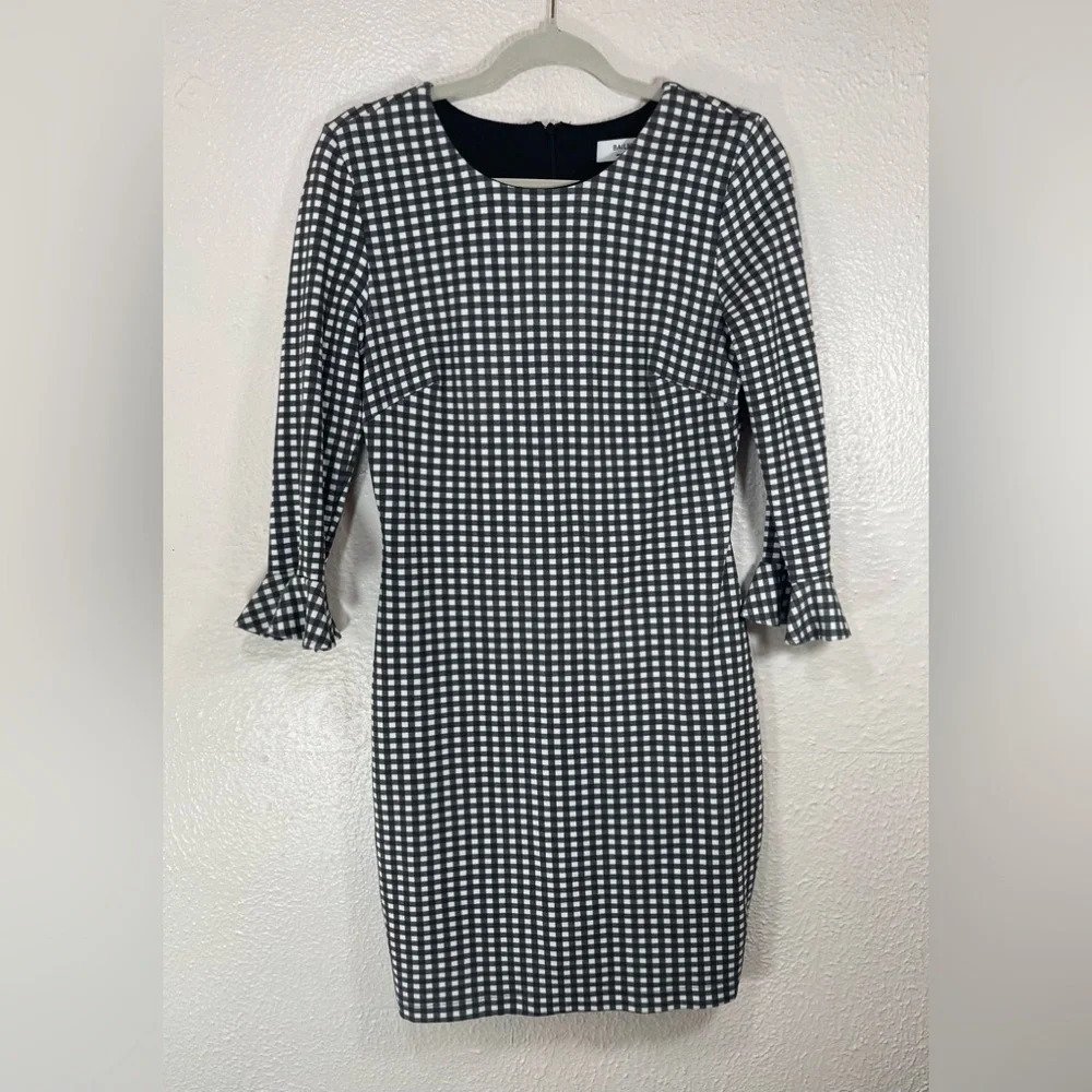 Bailey 44 Gingham Ponte Dress Plaid 3/4 Ruffle Sleeve Women’s Medium Business
